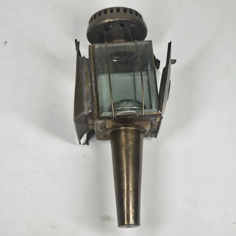 Brass Carriage Lamp Antique Coach Wall Light Fixture Glass